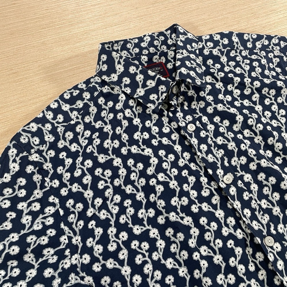 UNTUCKit Azal Blue Floral Slim Fit Shirt Button Down Mens Medium Short Sleeve